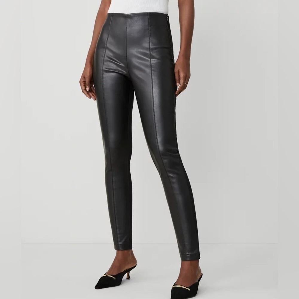 Ann Taylor Coated Front Leather Slim Side Zip Pants Stretch Size Medium